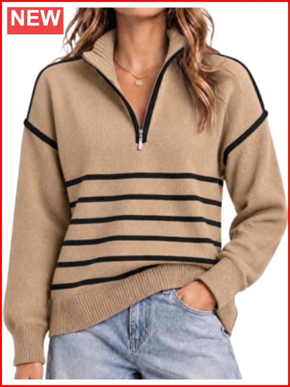 Quarter Zip Pullover Sweater Long Sleeve Collared Top Women
